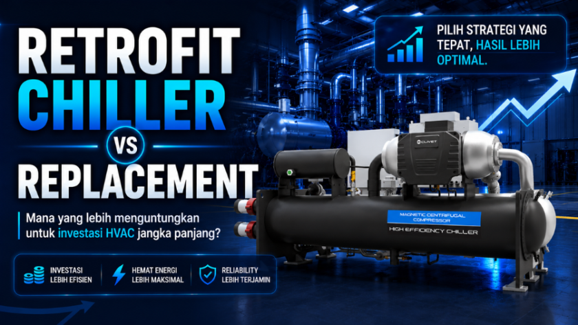 Retrofit chiller untuk meningkatkan efisiensi energi dan memperpanjang lifecycle sistem HVAC pada gedung komersial dan industri.